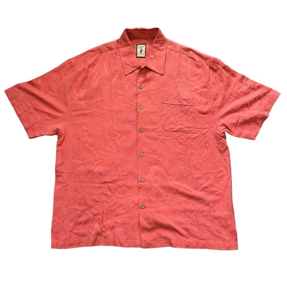 Jamaica Jaxx Silk Short Sleeve Pocket Wooden Button Front Men'S SHIRT Size XXL